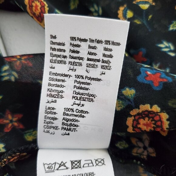 Peacocks Womens Black Floral Embroidered Blouse Size 16 US L Sheer Smocked Waist - Picture 6 of 10